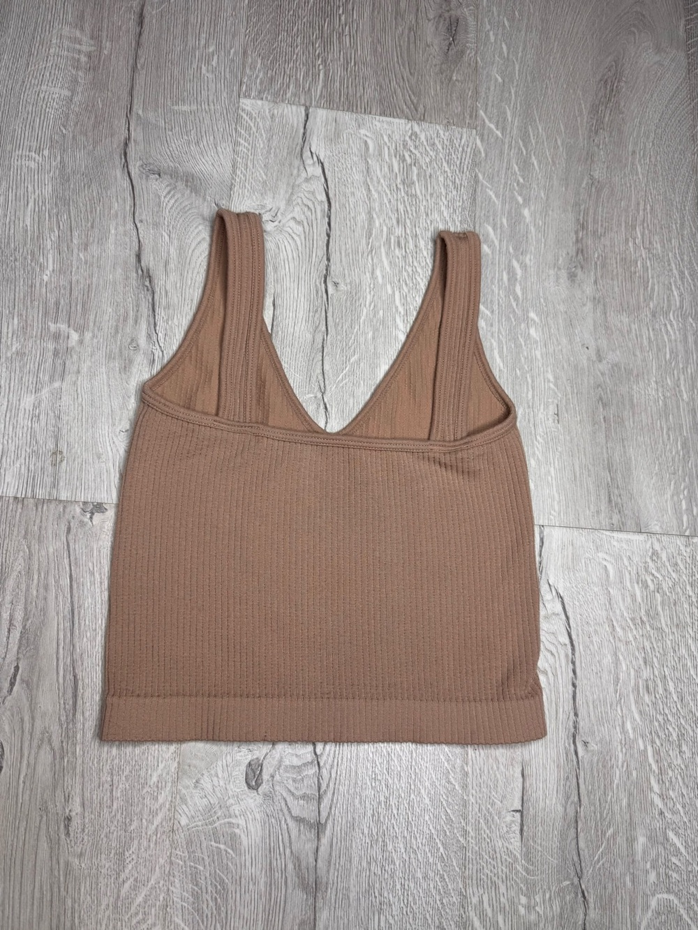 Free People Ribbed V-Neck Cropped Tank Top - Taupe - Picture 2 of 3